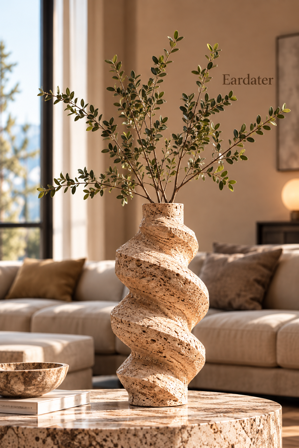 Eardater Spiral Twist Stone‑Effect Art Vase