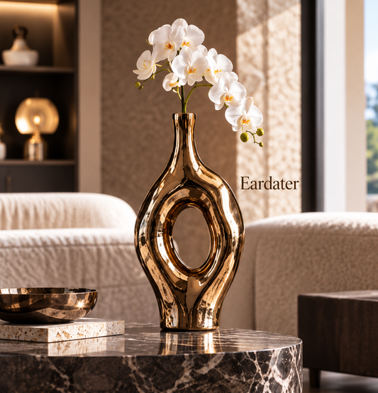 Eardater Metallic Gold Hollow Oval Sculptural Vase