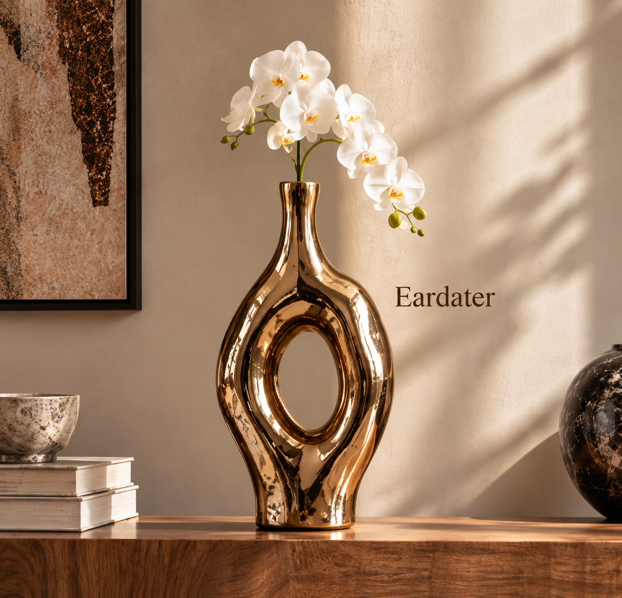 Eardater Metallic Gold Hollow Oval Sculptural Vase