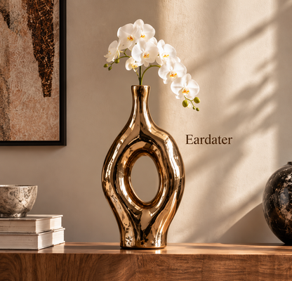 Eardater Metallic Gold Hollow Oval Sculptural Vase