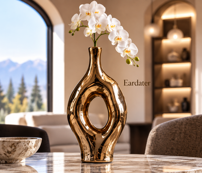 Eardater Metallic Gold Hollow Oval Sculptural Vase