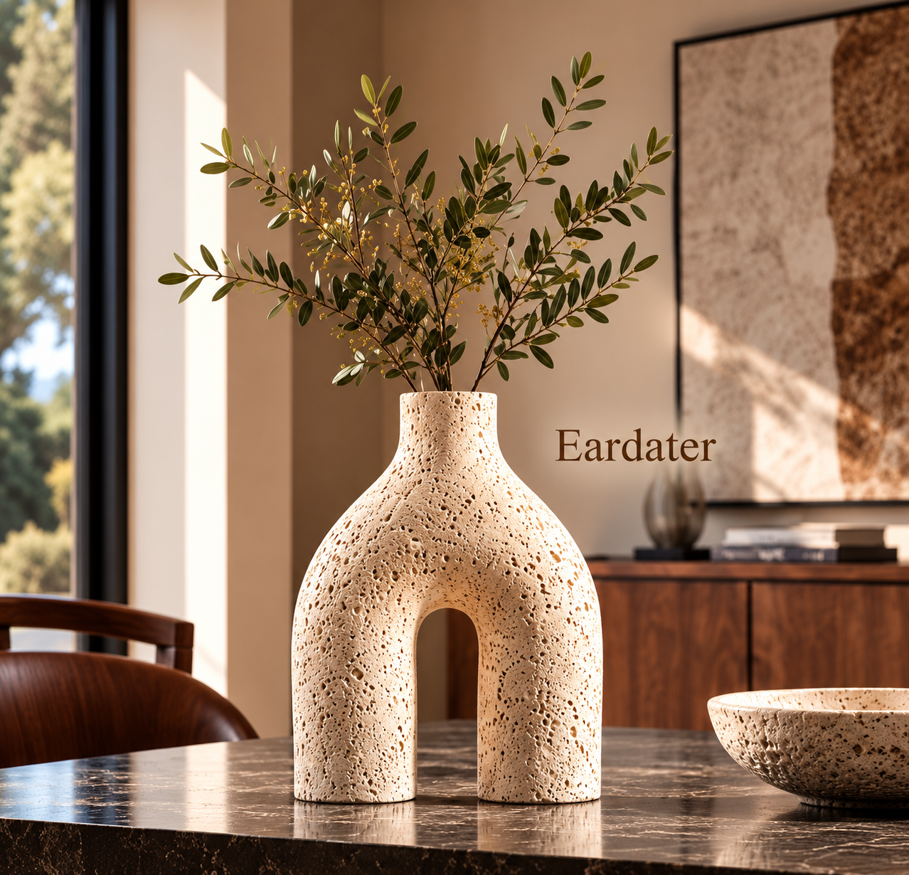 Eardater Arch‑Shaped Pore‑Textured Stone‑Effect Vase